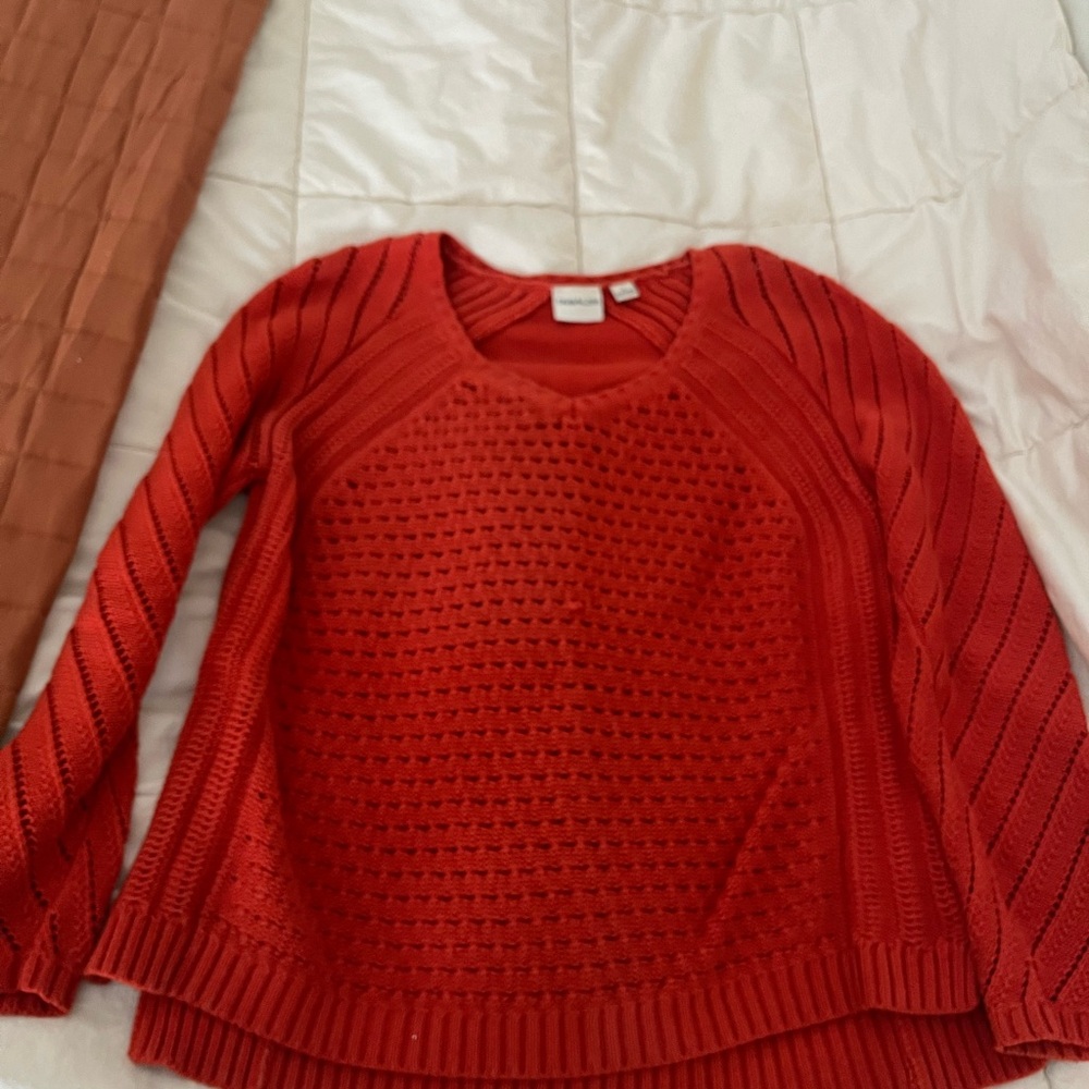 Tribal Red Textured Knit Crewneck Sweater